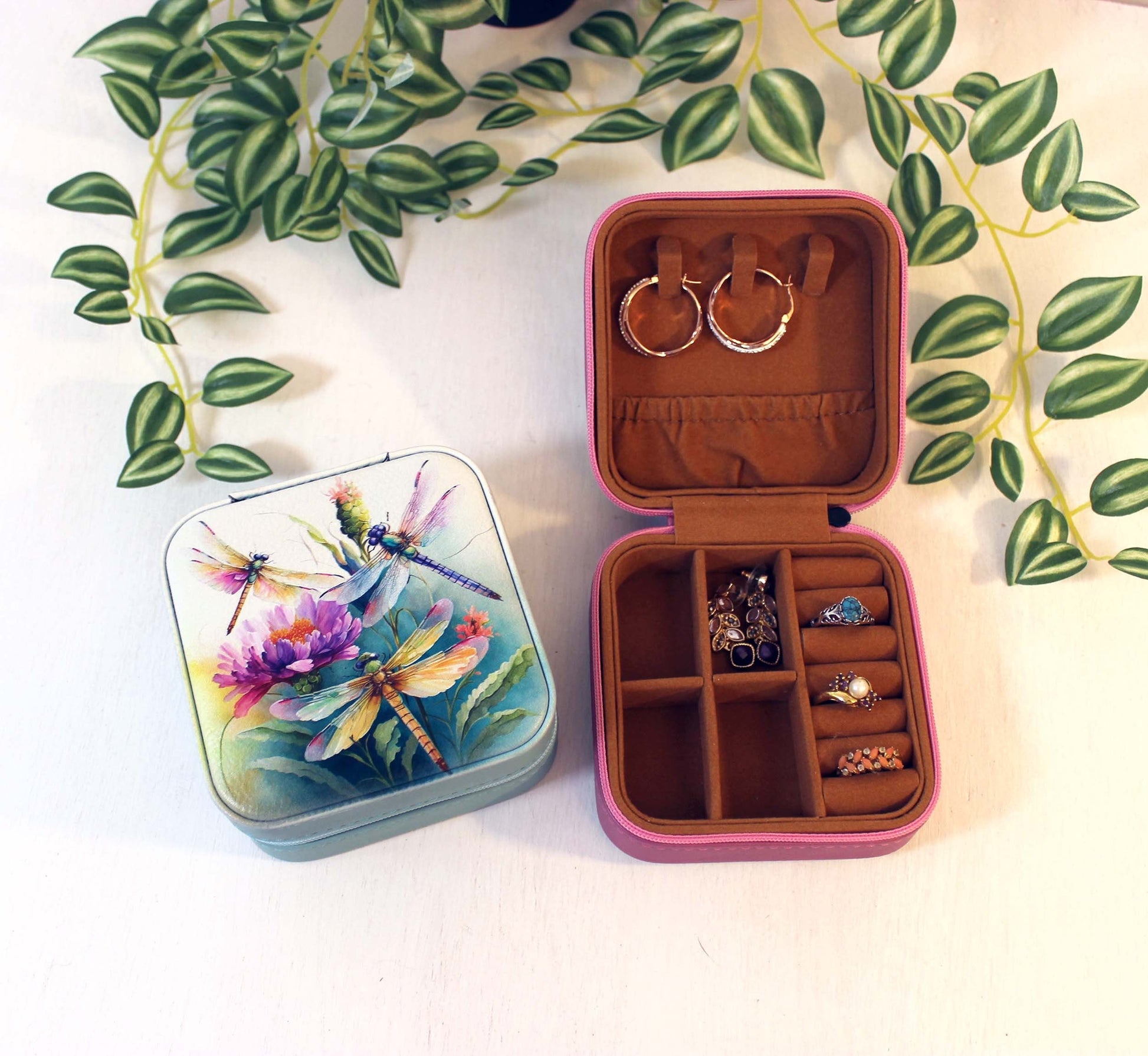 Beautiful Dragonfly Travel Jewelry Case, Custom Bridesmaid Wedding Gift, Perfect Birthday or Mother's Day Gift or Favors, Leatherette