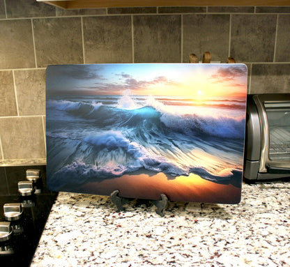 Sunset at the Beach Brighten up your Kitchen Decor with this Environmentally Friendly Bamboo Cutting Board Decorated with UV Ink
