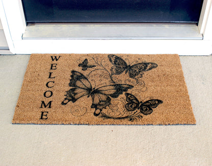Butterfly Doormat, Natural Coir Door Mat 18" x 30", Welcome Door Mat, Perfect Housewarming Gift, New Home Gift or Mother's Day Gift