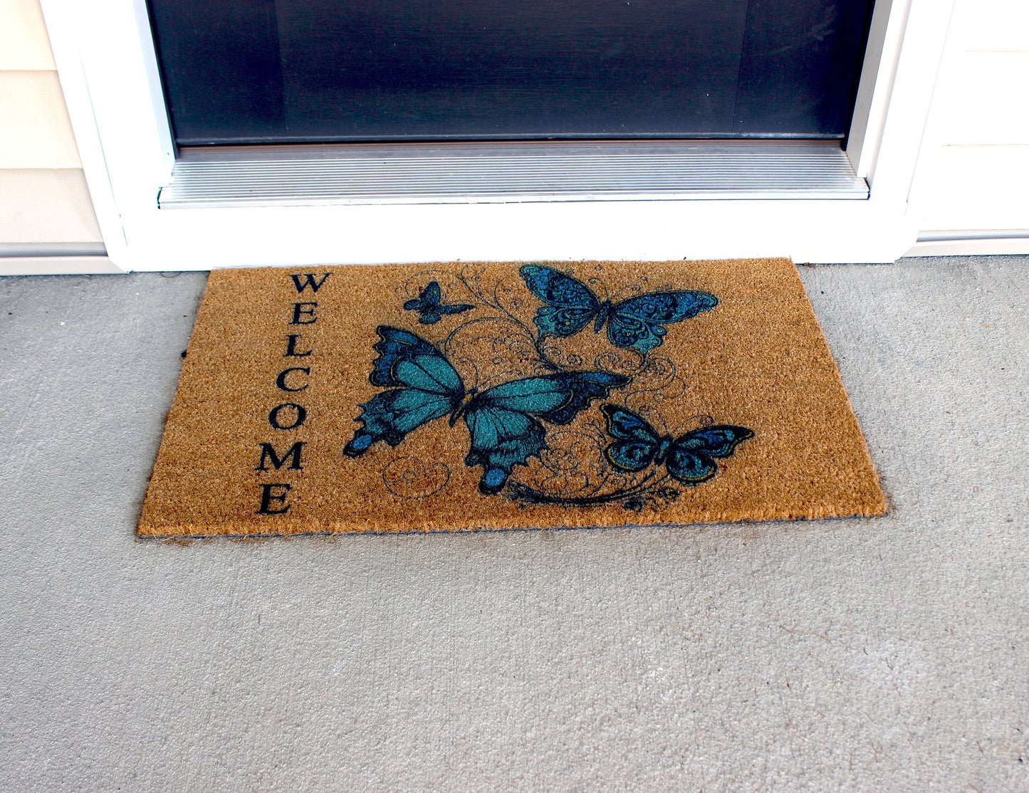Blue Butterfly Doormat, Natural Coir Door Mat 18" x 30", Welcome Door Mat, Perfect Housewarming Gift, New Home Gift or Mother's Day Gift