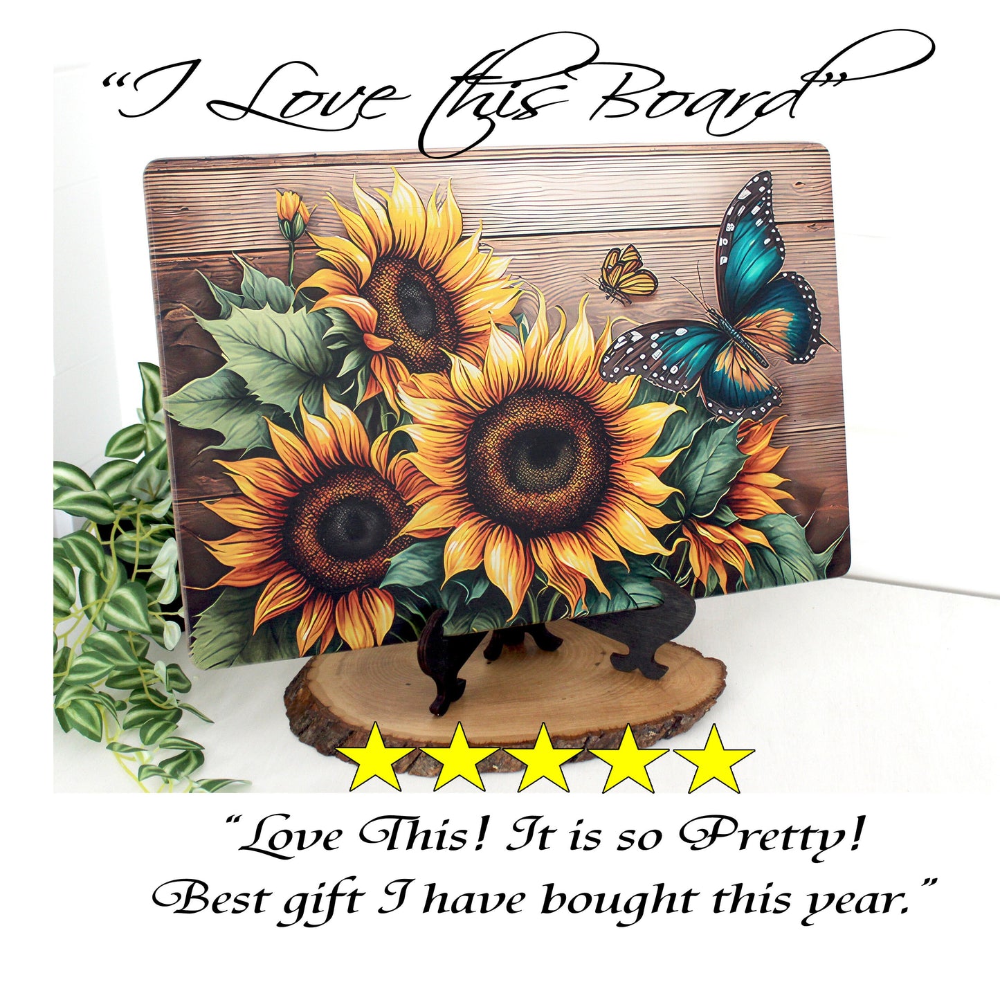 Personalized Farmhouse Cutting Board, Decorative Sunflower and Butterfly Lovers Gift, Custom Bamboo Cheese Board, Rustic Kitchen Decor