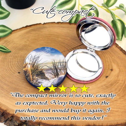 UV Decorated Beach Leatherette Women's Compact Mirror, Custom Bridesmaid Wedding Gift, Perfect Birthday or Mother's Day Gift or favors