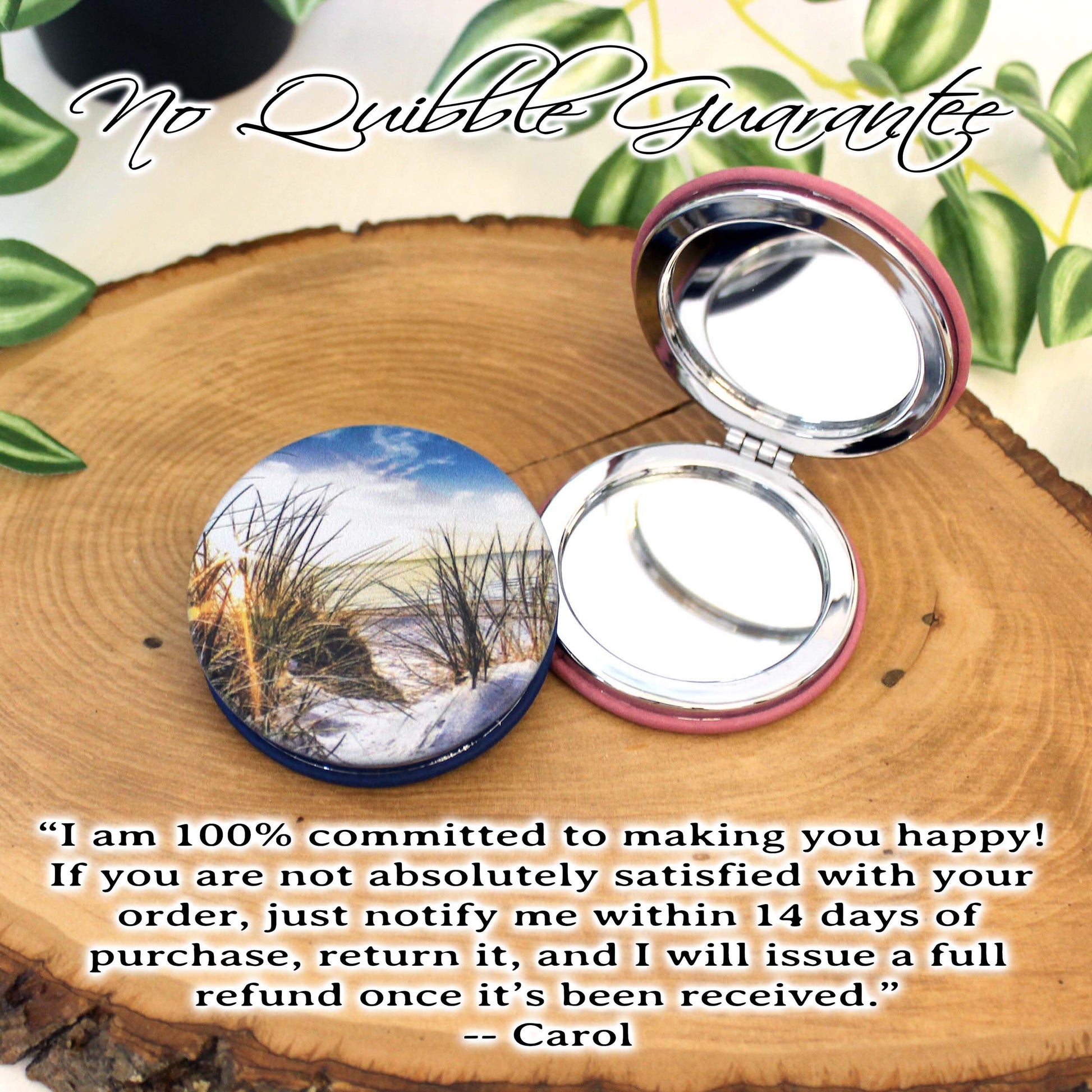 UV Decorated Beach Leatherette Women's Compact Mirror, Custom Bridesmaid Wedding Gift, Perfect Birthday or Mother's Day Gift or favors