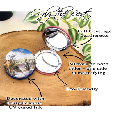 UV Decorated Beach Leatherette Women's Compact Mirror, Custom Bridesmaid Wedding Gift, Perfect Birthday or Mother's Day Gift or favors
