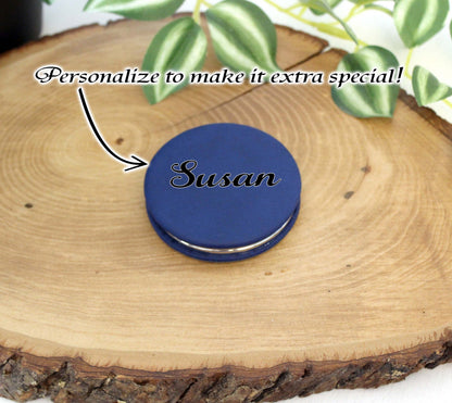 Blue Butterfly & Kitten Leatherette Women's Compact Mirror, Custom Bridesmaid Wedding Gift, Perfect Birthday/Mother's Day Gift, UV Decorated
