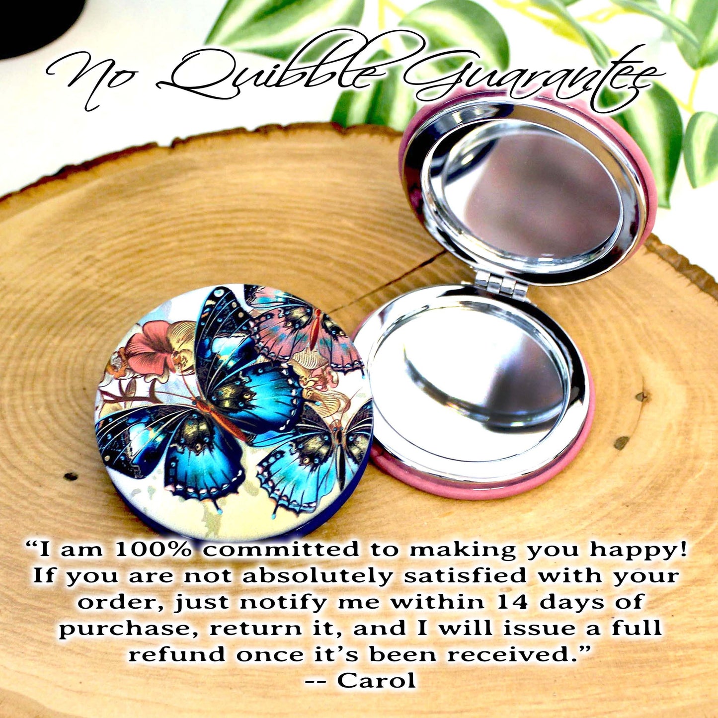 UV Decorated Butterfly Leatherette Women's Compact Mirror, Custom Bridesmaid Wedding Gift, Perfect Birthday or Mother's Day Gift or favors
