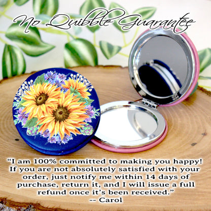 UV Decorated Sunflower & Cornflowers Leatherette Women's Compact Mirror perfect Bridesmaid Wedding Gift, Perfect Birthday/Mother's Day Gift