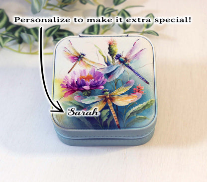 Beautiful Dragonfly Travel Jewelry Case, Custom Bridesmaid Wedding Gift, Perfect Birthday or Mother's Day Gift or Favors, Leatherette