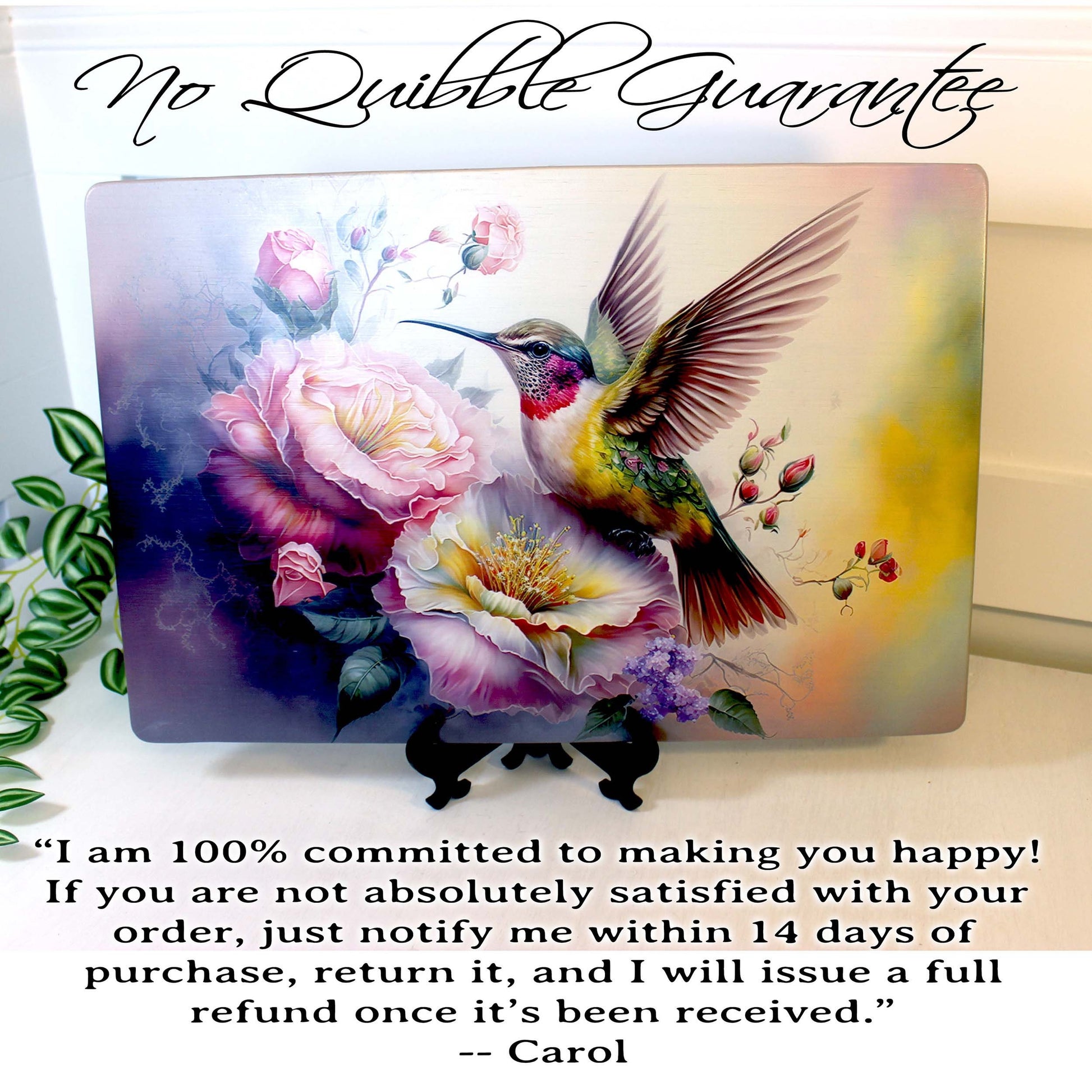 Graceful Hummingbird with Pink Roses Brighten up your Kitchen Decor, an Environmentally Friendly Bamboo Cutting Board Decorated with UV Ink