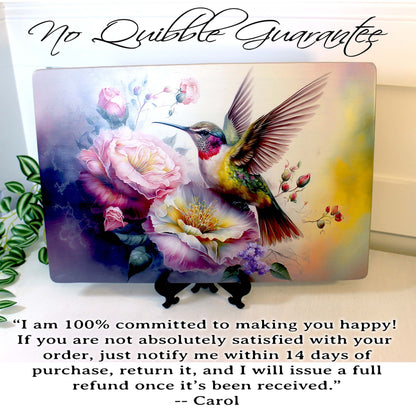 Graceful Hummingbird with Pink Roses Brighten up your Kitchen Decor, an Environmentally Friendly Bamboo Cutting Board Decorated with UV Ink