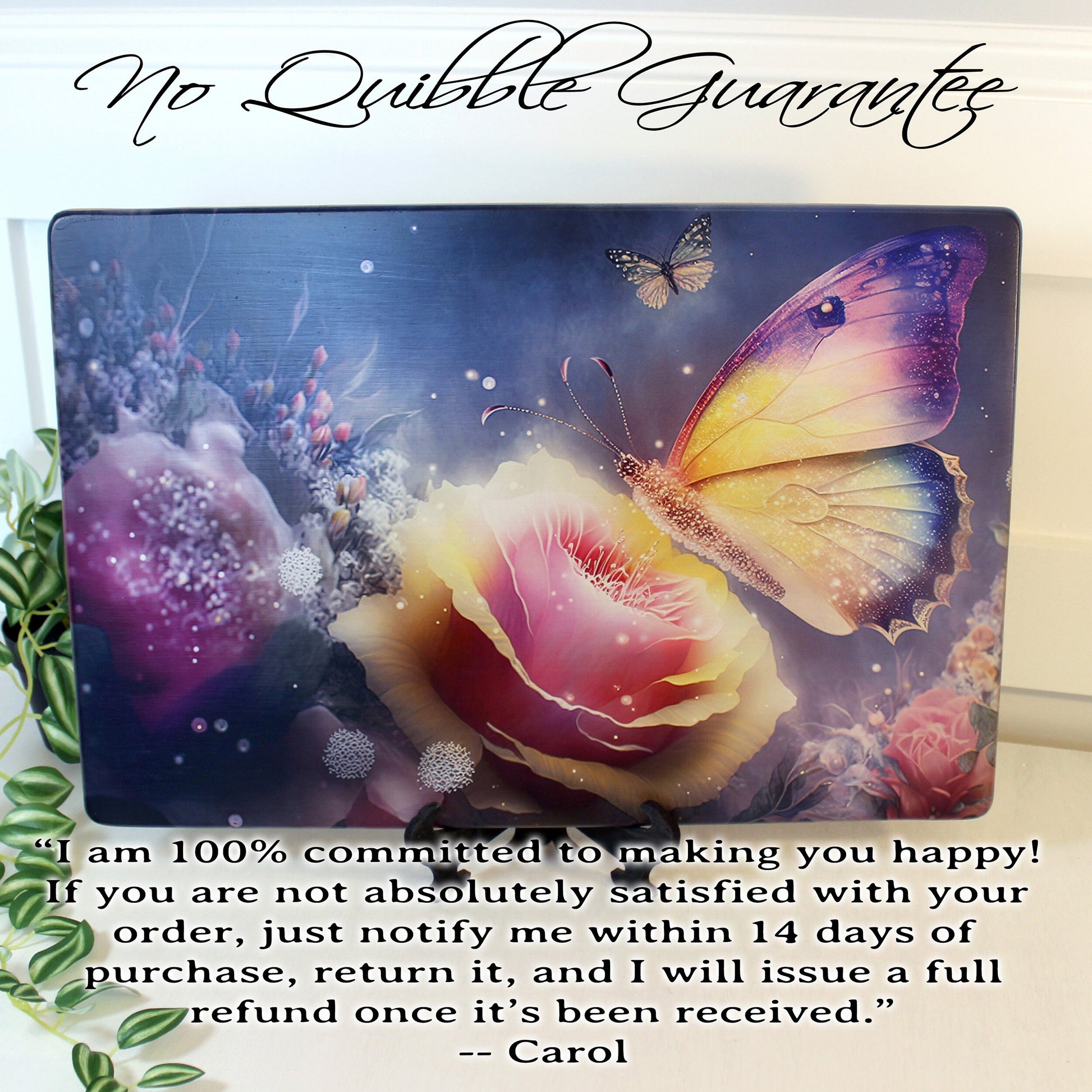 Large Colorful Butterfly with Pink Roses Brighten up your Kitchen Decor, Environmentally Friendly Bamboo Cutting Board Decorated with UV Ink