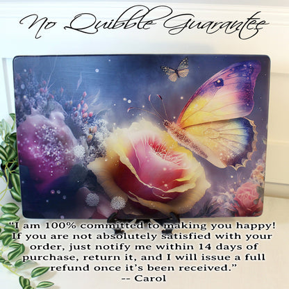 Large Colorful Butterfly with Pink Roses Brighten up your Kitchen Decor, Environmentally Friendly Bamboo Cutting Board Decorated with UV Ink