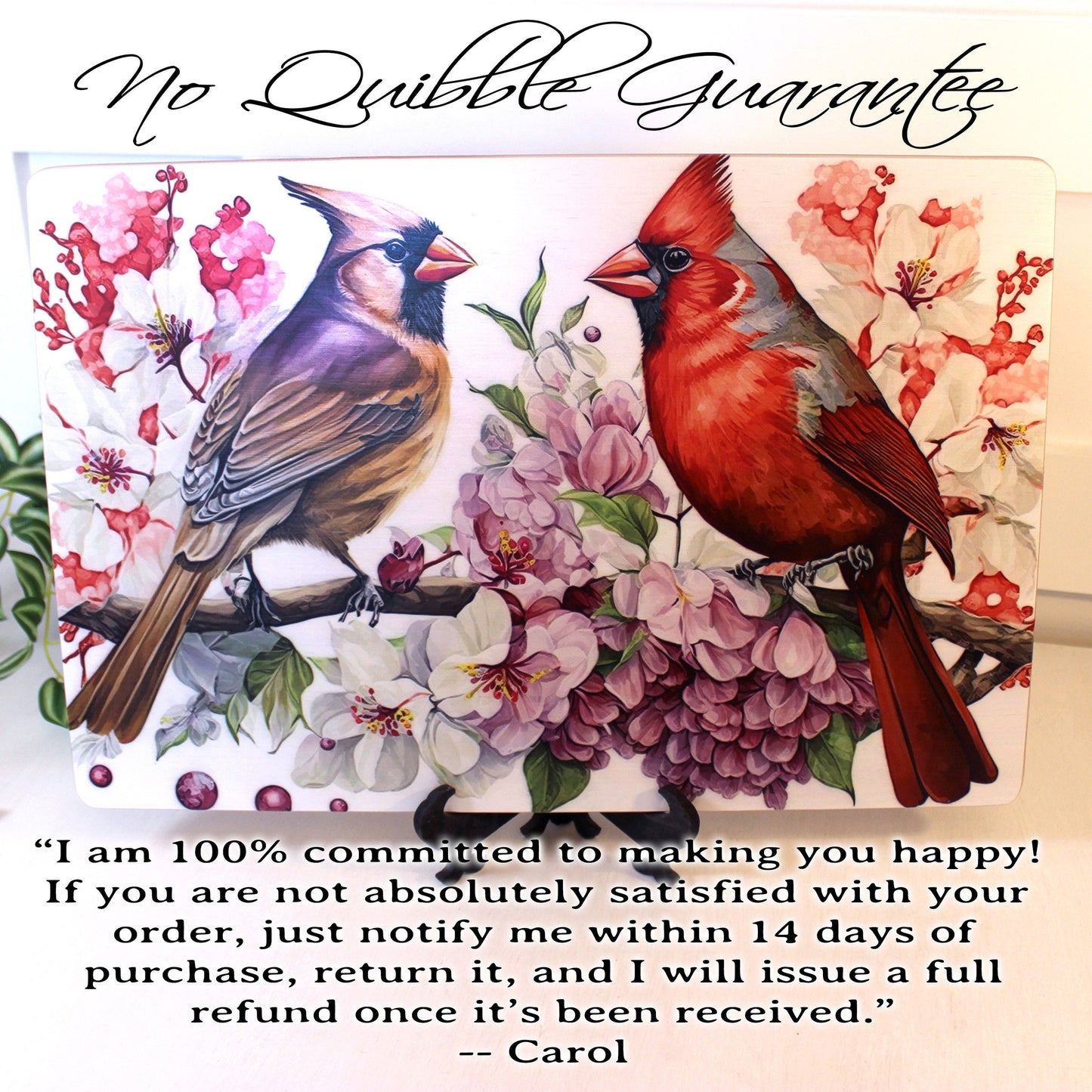 Cardinals with Spring Flowers Brighten up your Kitchen Decor, Environmentally Friendly Bamboo Cutting Board using UV Ink