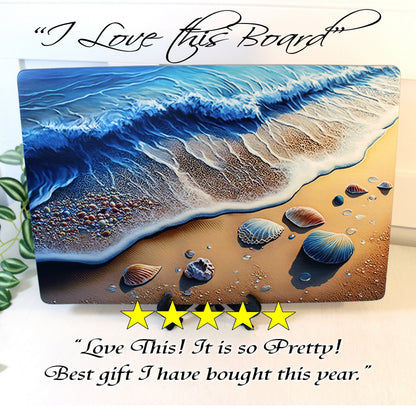 Beach and Sea Shells Brighten up your Kitchen Decor with this Environmentally Friendly Bamboo Cutting Board Decorated with UV Ink