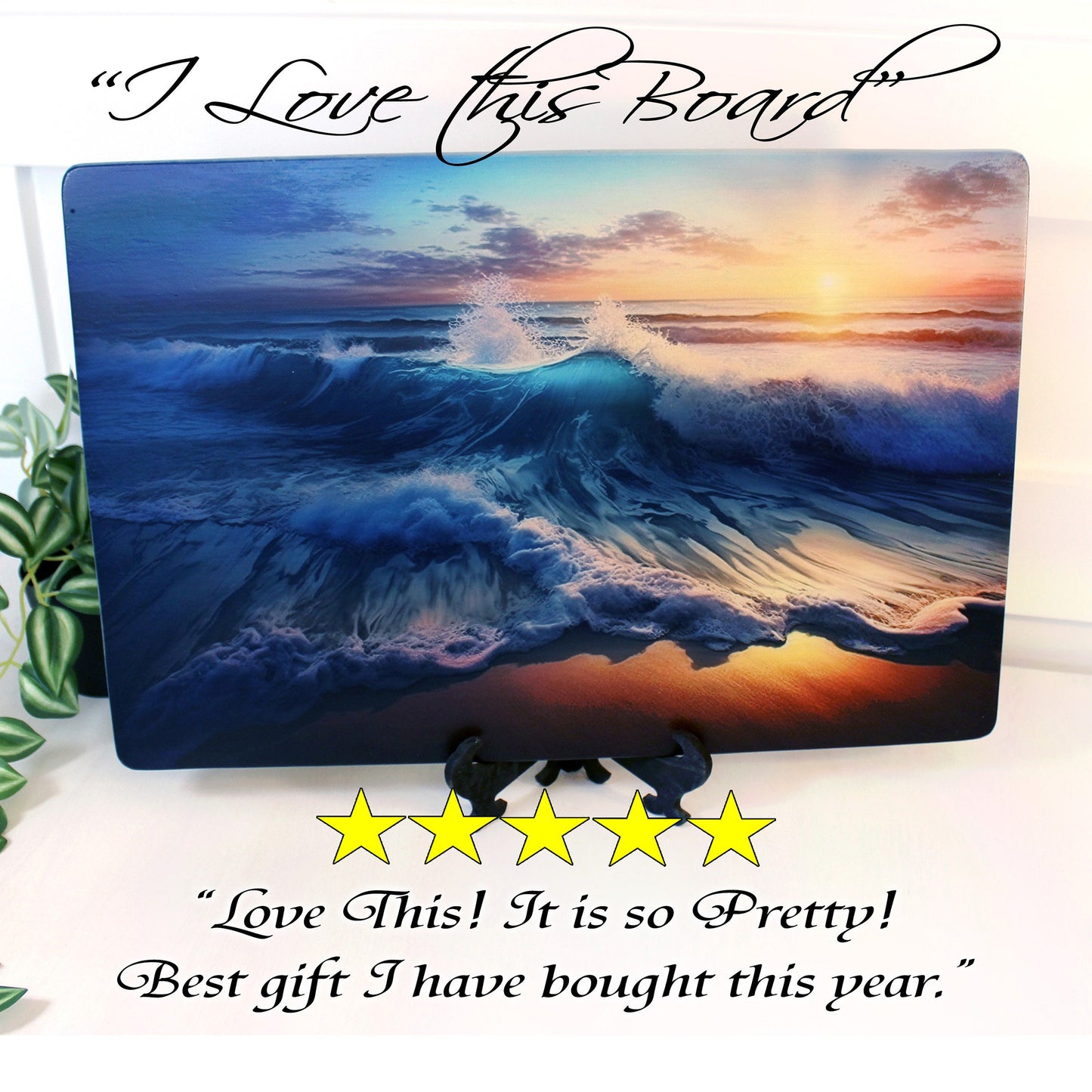 Sunset at the Beach Brighten up your Kitchen Decor with this Environmentally Friendly Bamboo Cutting Board Decorated with UV Ink