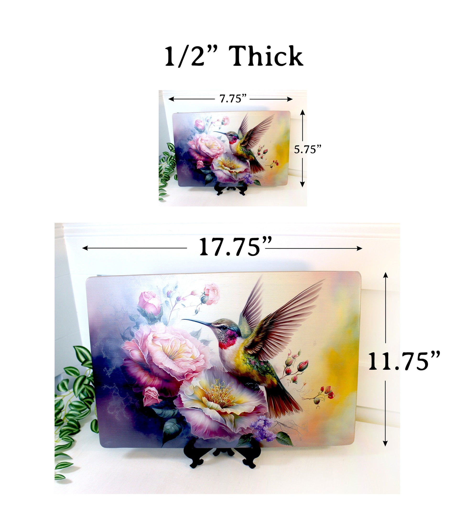 Graceful Hummingbird with Pink Roses Brighten up your Kitchen Decor, an Environmentally Friendly Bamboo Cutting Board Decorated with UV Ink