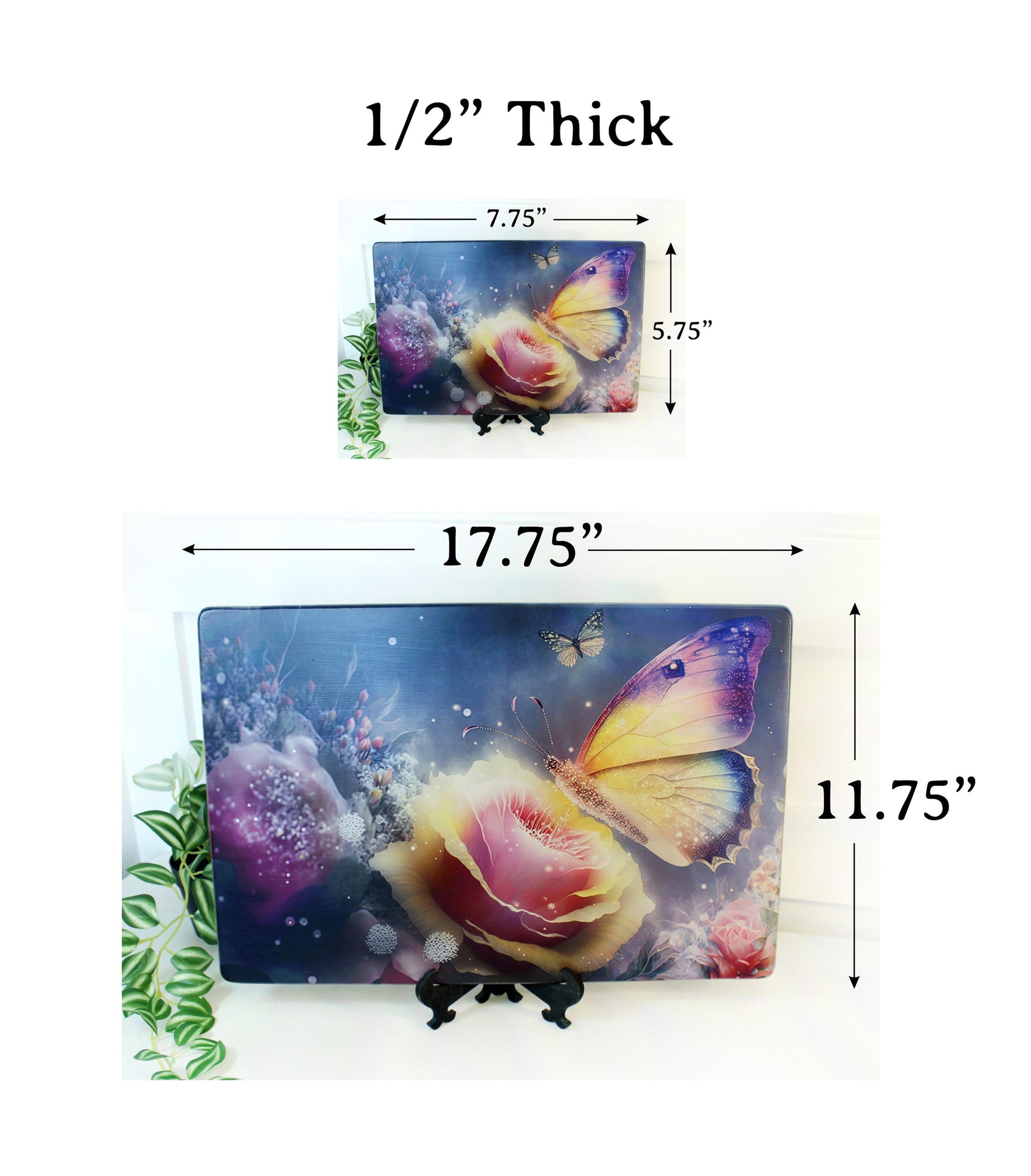 Large Colorful Butterfly with Pink Roses Brighten up your Kitchen Decor, Environmentally Friendly Bamboo Cutting Board Decorated with UV Ink