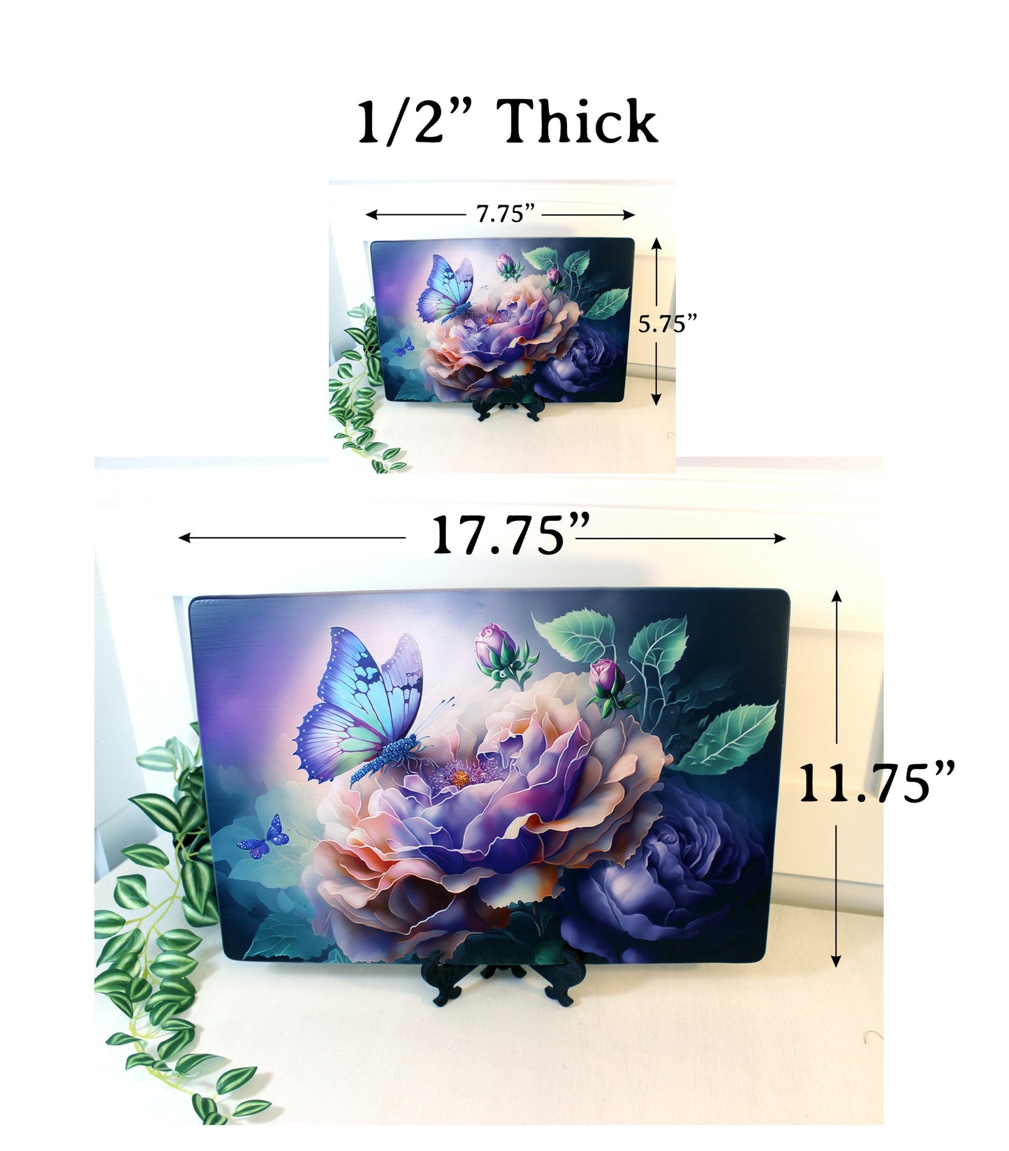 Large Blue Butterfly with Purple Roses Brighten up your Kitchen Decor, Environmentally Friendly Bamboo Cutting Board Decorated with UV Ink