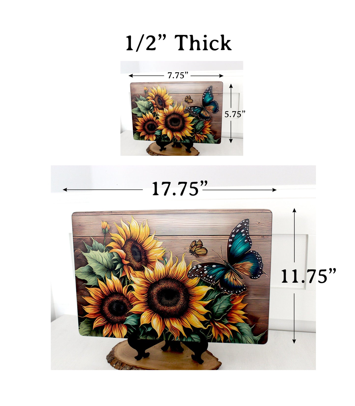Personalized Farmhouse Cutting Board, Decorative Sunflower and Butterfly Lovers Gift, Custom Bamboo Cheese Board, Rustic Kitchen Decor