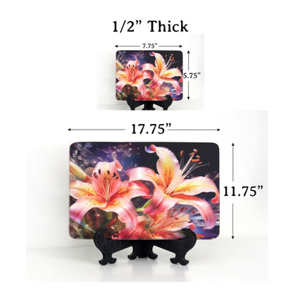 Pink and Yellow Lilies Kitchen Decor, Environmentally Friendly Bamboo Cutting Board Decorated with UV Ink, Unique Lily Floral Design