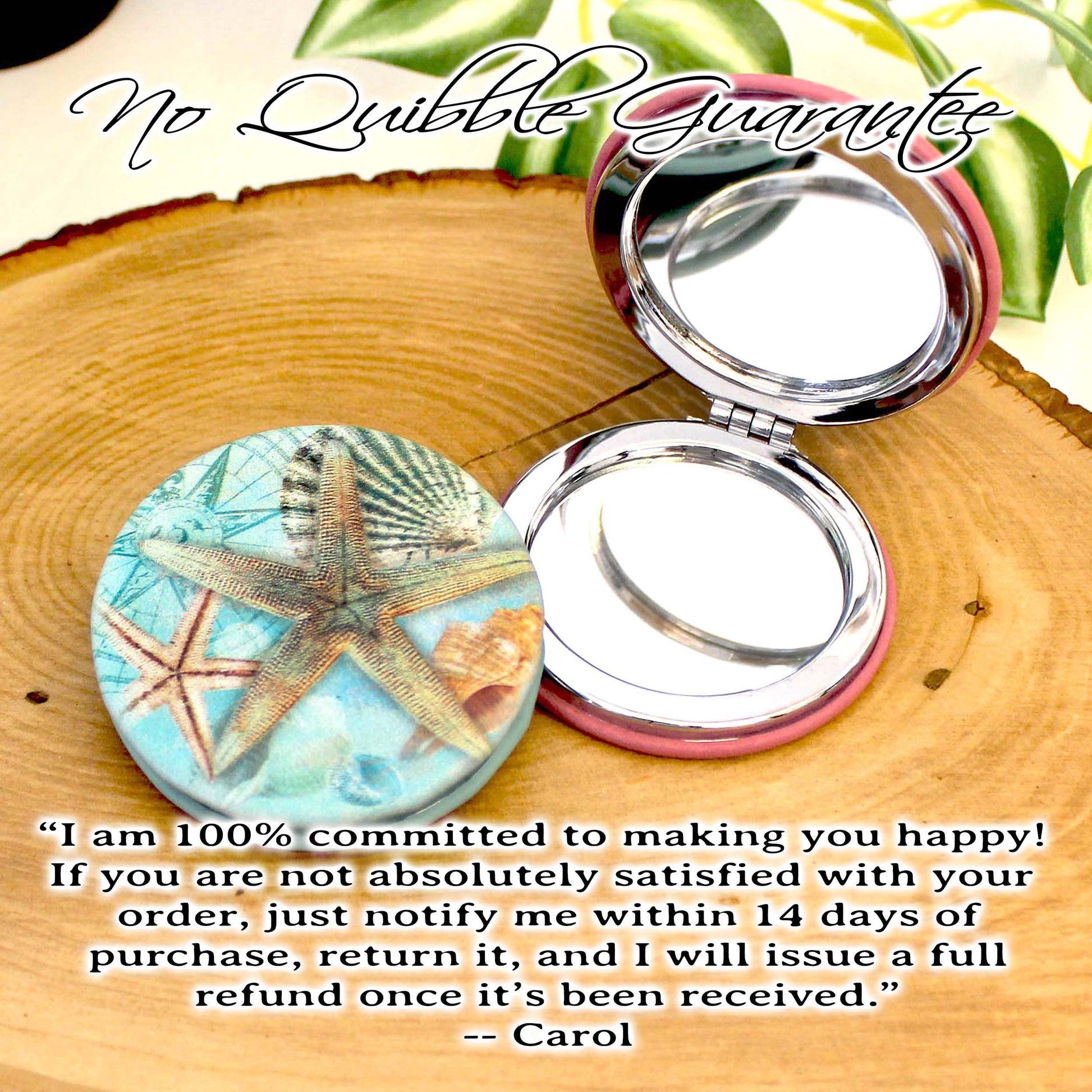 UV Decorated Seashell Leatherette Women's Compact Mirror, Custom Bridesmaid Wedding Gift, Perfect Birthday or Mother's Day Gift or favors