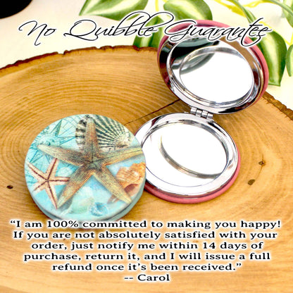 UV Decorated Seashell Leatherette Women's Compact Mirror, Custom Bridesmaid Wedding Gift, Perfect Birthday or Mother's Day Gift or favors