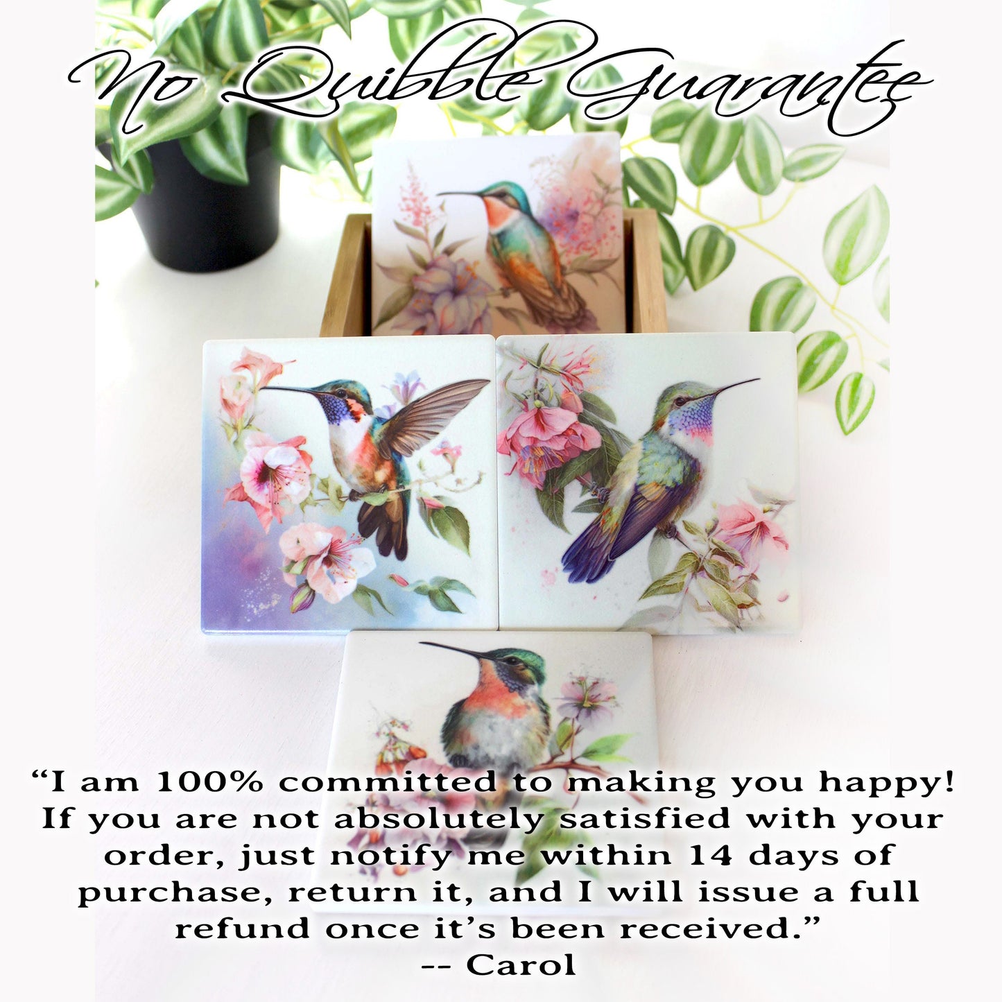 Unique Hummingbird Designs Decorate these Bamboo Drinkware/Beverage Coasters, great Gift for Hummingbird Lover and Mother's Day