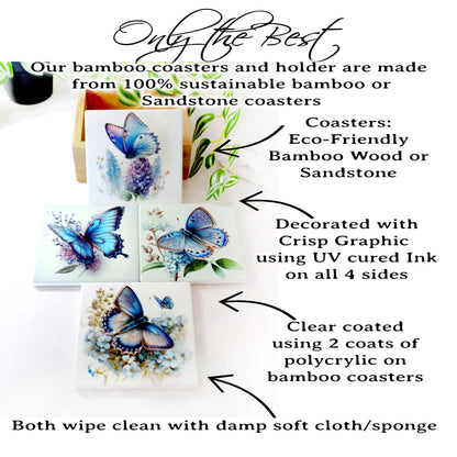 Custom Bamboo Coaster Set, Personalized Dragonfly Lover Gift, Rustic Decorative Wedding Favors, Sustainable and Environmentally Friendly