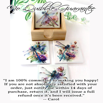 Custom Bamboo Coaster Set, Personalized Dragonfly Lover Gift, Rustic Decorative Wedding Favors, Sustainable and Environmentally Friendly