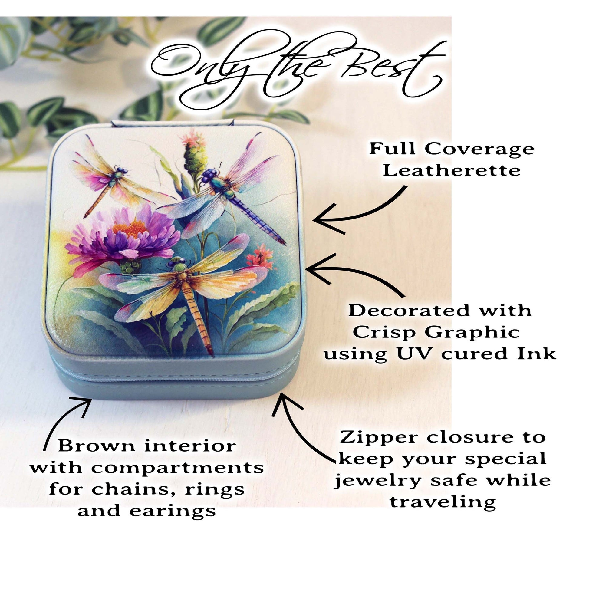 Beautiful Dragonfly Travel Jewelry Case, Custom Bridesmaid Wedding Gift, Perfect Birthday or Mother's Day Gift or Favors, Leatherette