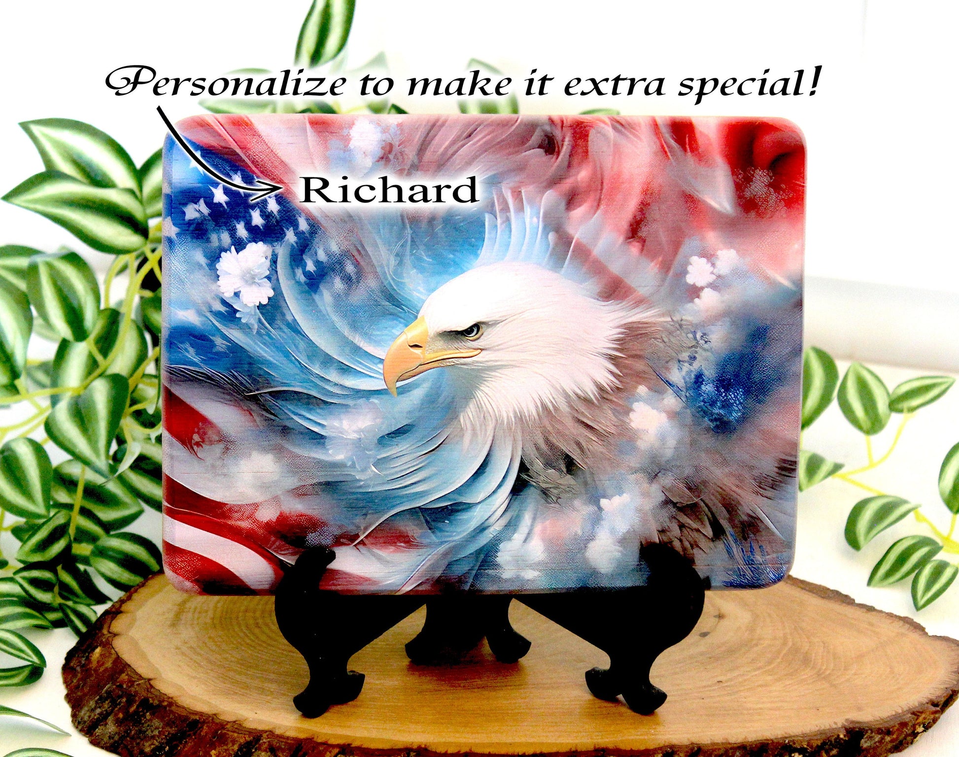Patriotic Bald Eagle Cutting Board, Eagle with American Flag Design, Patriotic Kitchen Decor, Environmentally Friendly Cutting Board UV Ink