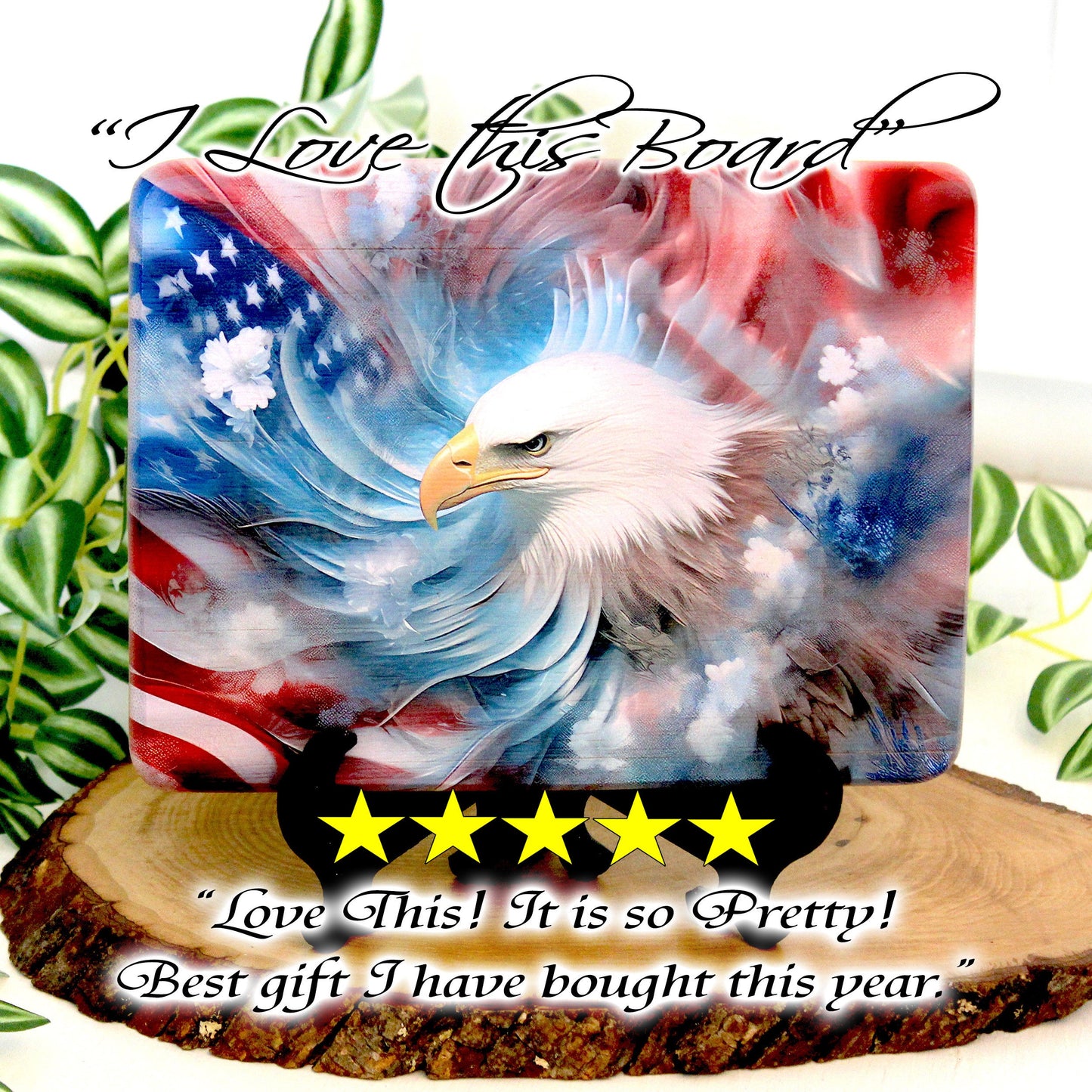 Patriotic Bald Eagle Cutting Board, Eagle with American Flag Design, Patriotic Kitchen Decor, Environmentally Friendly Cutting Board UV Ink
