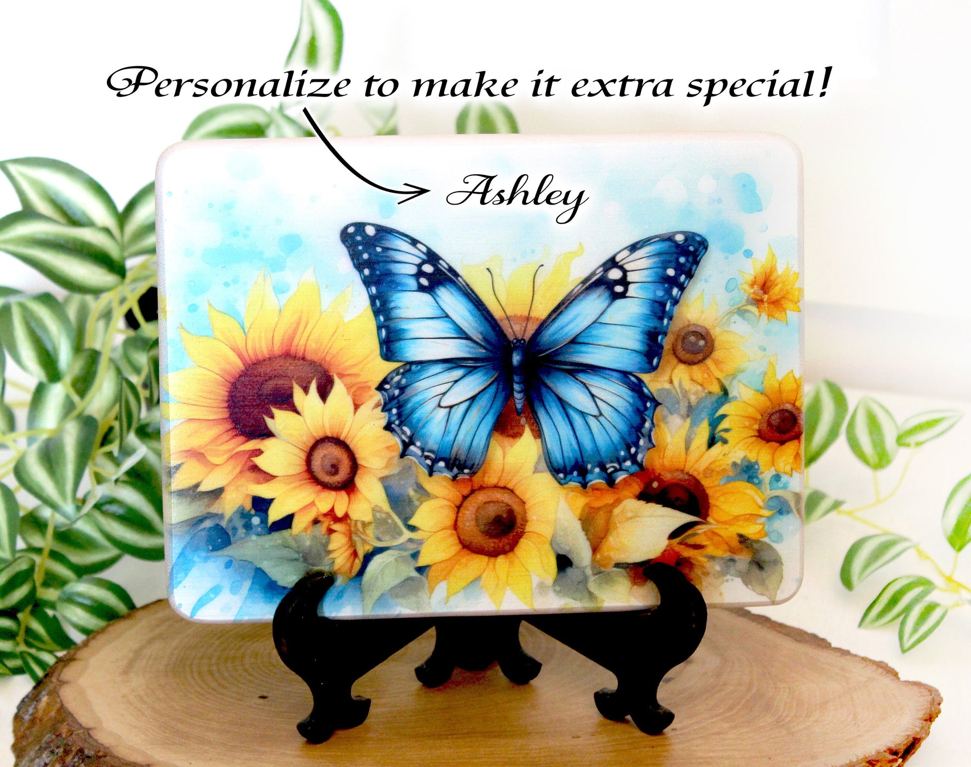 Sunflower Kitchen Decor, Sunflowers and Blue Butterfly Kitchen Decor, Environmentally Friendly Bamboo Cutting Board Decorated using UV Ink