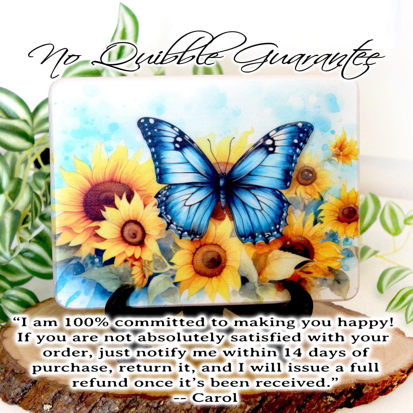 Sunflower Kitchen Decor, Sunflowers and Blue Butterfly Kitchen Decor, Environmentally Friendly Bamboo Cutting Board Decorated using UV Ink