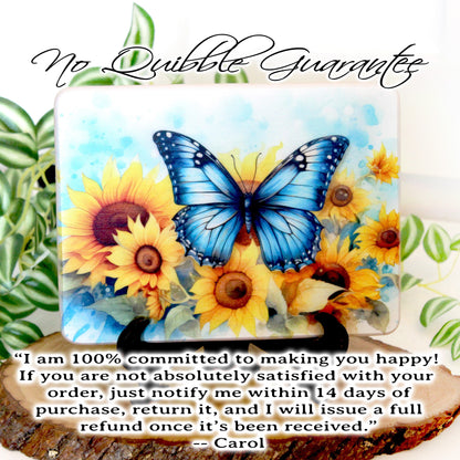 Sunflower Kitchen Decor, Sunflowers and Blue Butterfly Kitchen Decor, Environmentally Friendly Bamboo Cutting Board Decorated using UV Ink