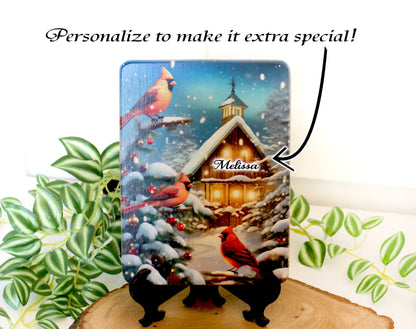 Christmas Cardinals Cutting Board, Christmas Cardinals Kitchen Decor, Environmentally Friendly Bamboo Cutting Board decorated using UV Ink