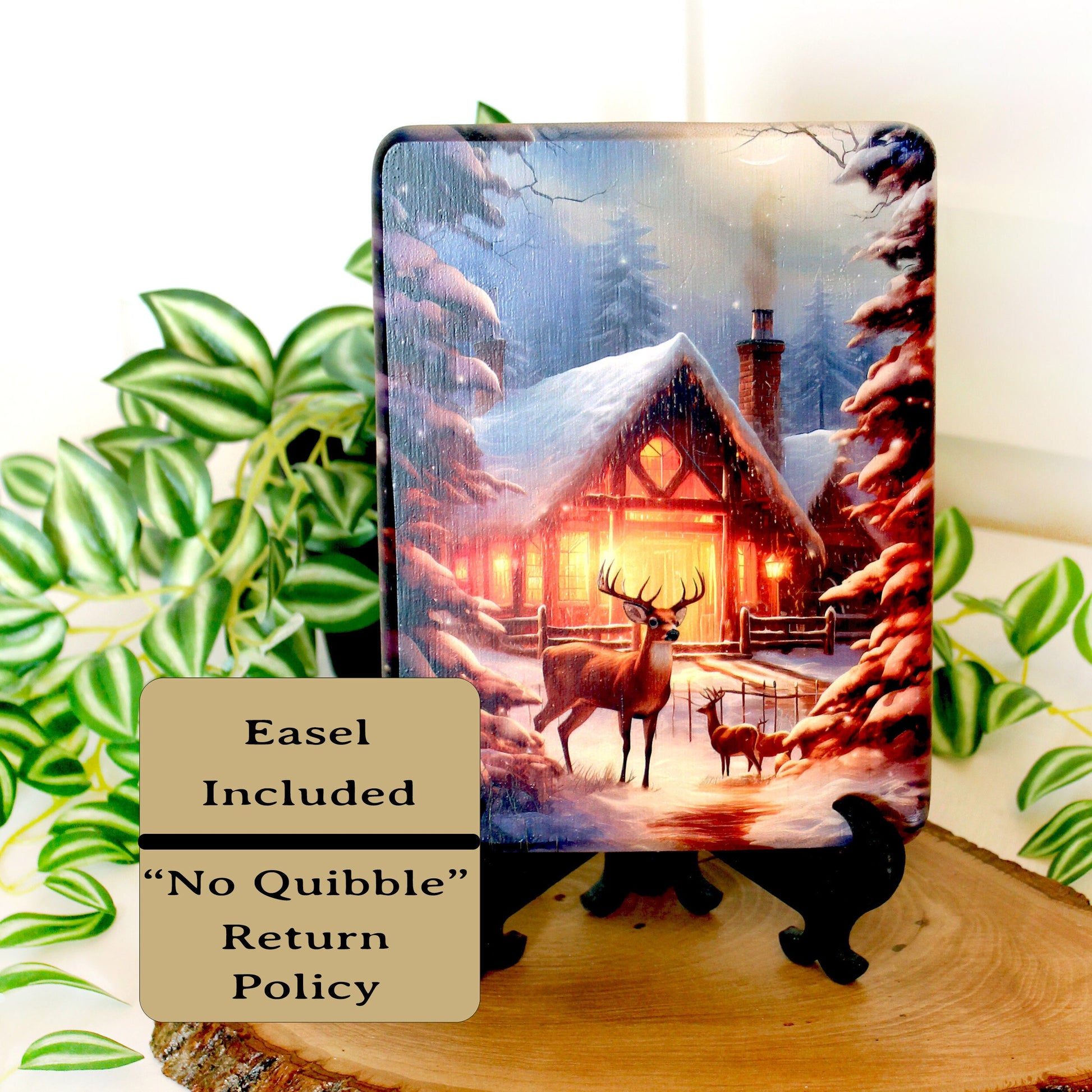 Winter Cabin Cutting Board, Rustic Winter Deer Kitchen Decor, Environmentally Friendly Bamboo Cutting Board decorated using UV Ink
