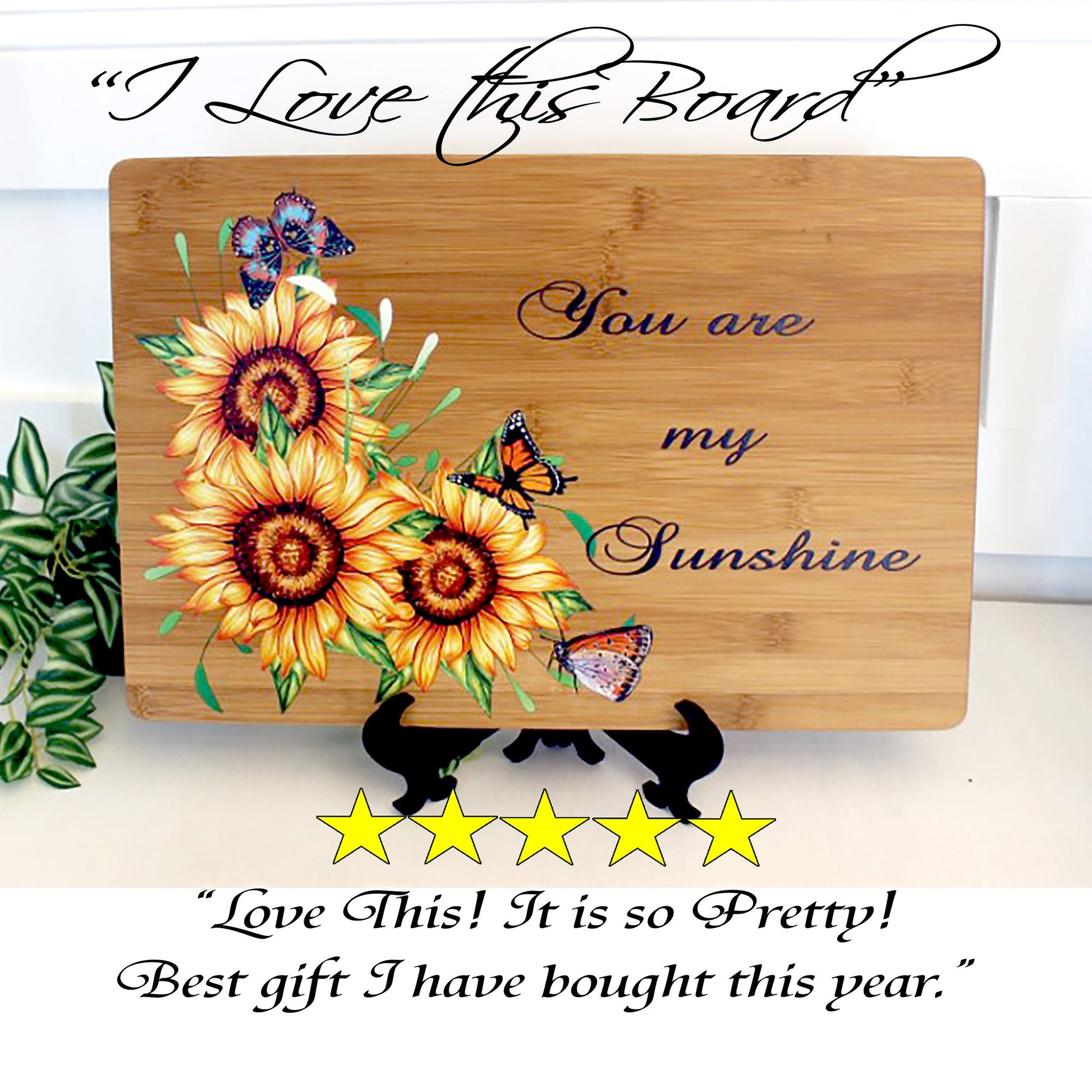 Sunflowers & Butterflies or Bees Kitchen Decor, Sunflower Cutting Board, Large Personalized Bamboo Cutting Board, Environmentally Friendly