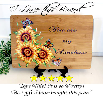 Sunflowers & Butterflies or Bees Kitchen Decor, Sunflower Cutting Board, Large Personalized Bamboo Cutting Board, Environmentally Friendly