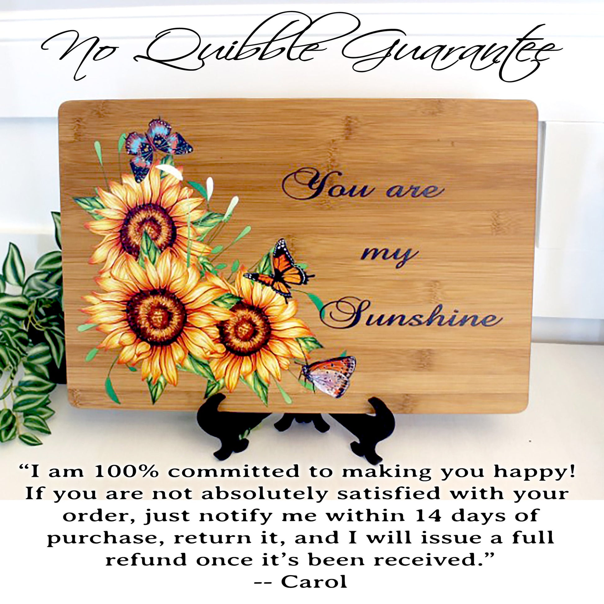 Sunflowers & Butterflies or Bees Kitchen Decor, Sunflower Cutting Board, Large Personalized Bamboo Cutting Board, Environmentally Friendly