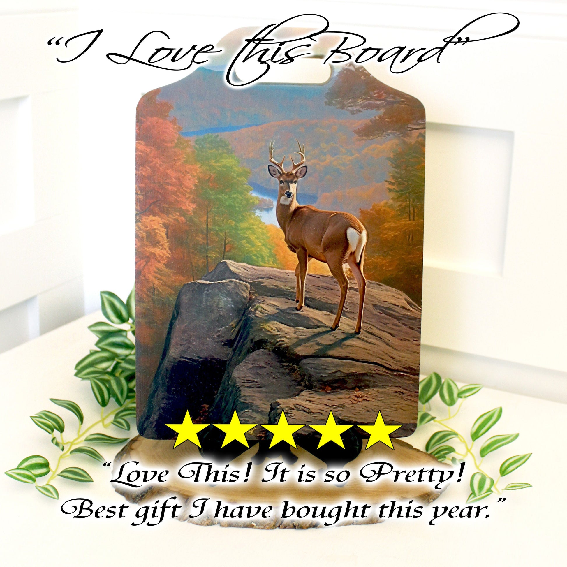 NC Mountains Cutting Board, Deer in the North Carolina Mountains Decor, Environmentally Friendly Bamboo Cutting Board decorated with UV Ink