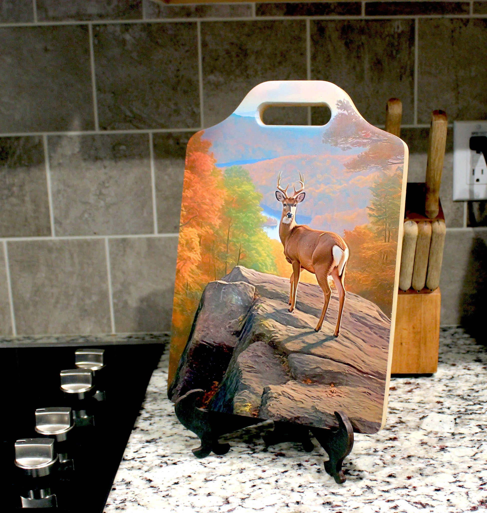 NC Mountains Cutting Board, Deer in the North Carolina Mountains Decor, Environmentally Friendly Bamboo Cutting Board decorated with UV Ink