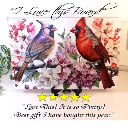 Cardinals with Spring Flowers Brighten up your Kitchen Decor, Environmentally Friendly Bamboo Cutting Board using UV Ink