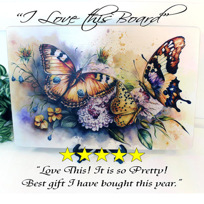 Colorful Butterflies with Spring Flowers Brighten up your Kitchen Decor, Environmentally Friendly Bamboo Cutting Board Decorated with UV Ink