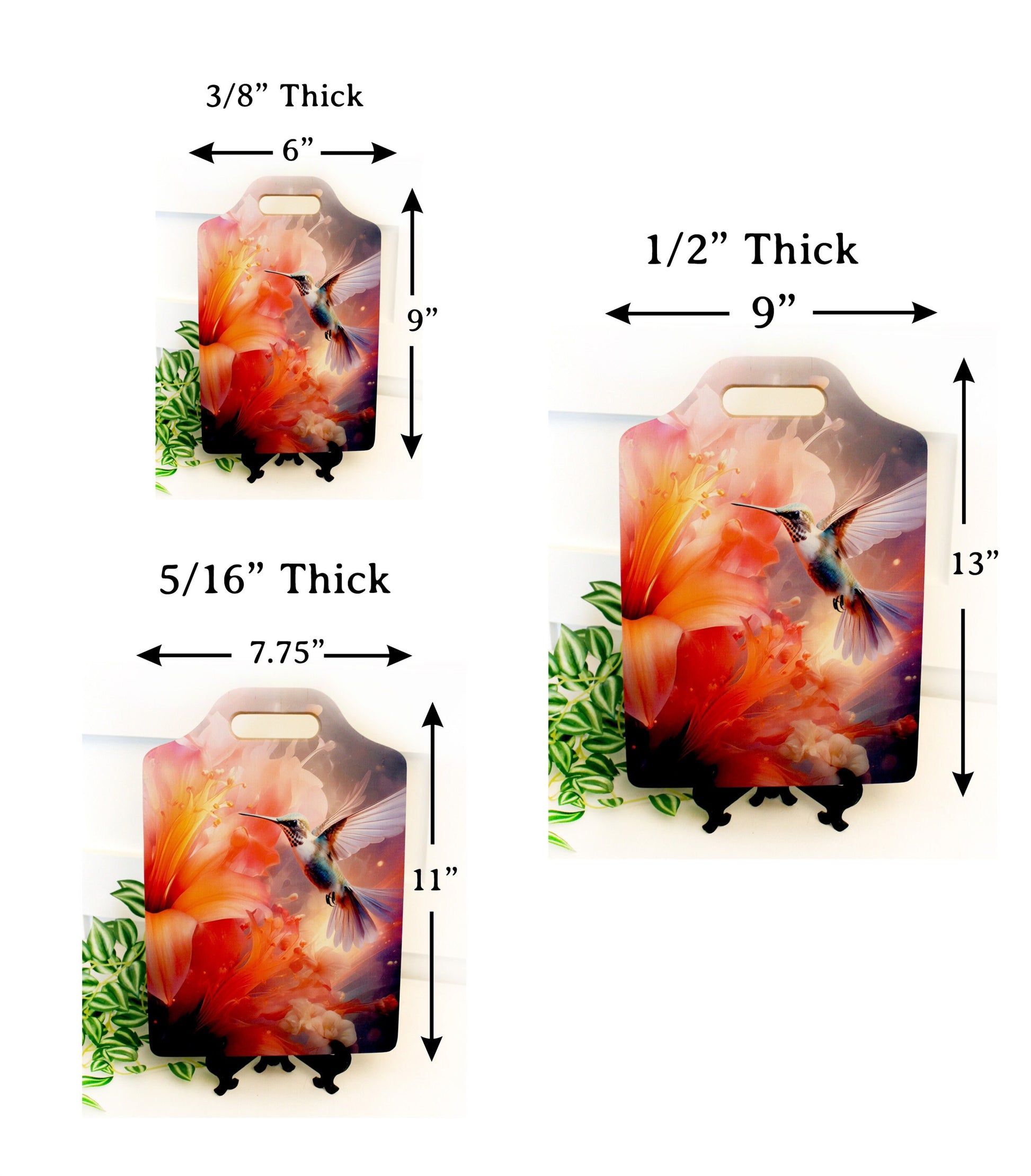 Hummingbird Lilies Kitchen Decor, Environmentally Friendly Handled Bamboo Cutting Board Decorated with UV Ink with Unique Hummingbird Design