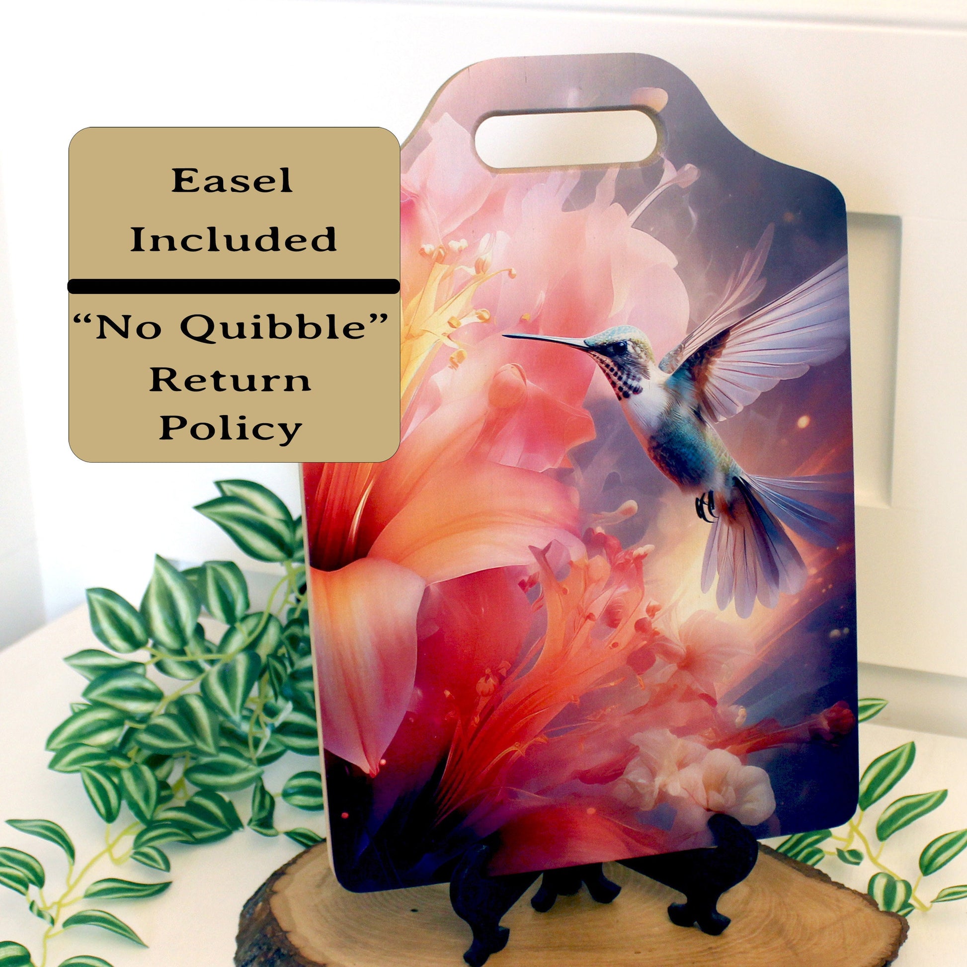 Hummingbird Lilies Kitchen Decor, Environmentally Friendly Handled Bamboo Cutting Board Decorated with UV Ink with Unique Hummingbird Design