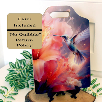 Hummingbird Lilies Kitchen Decor, Environmentally Friendly Handled Bamboo Cutting Board Decorated with UV Ink with Unique Hummingbird Design
