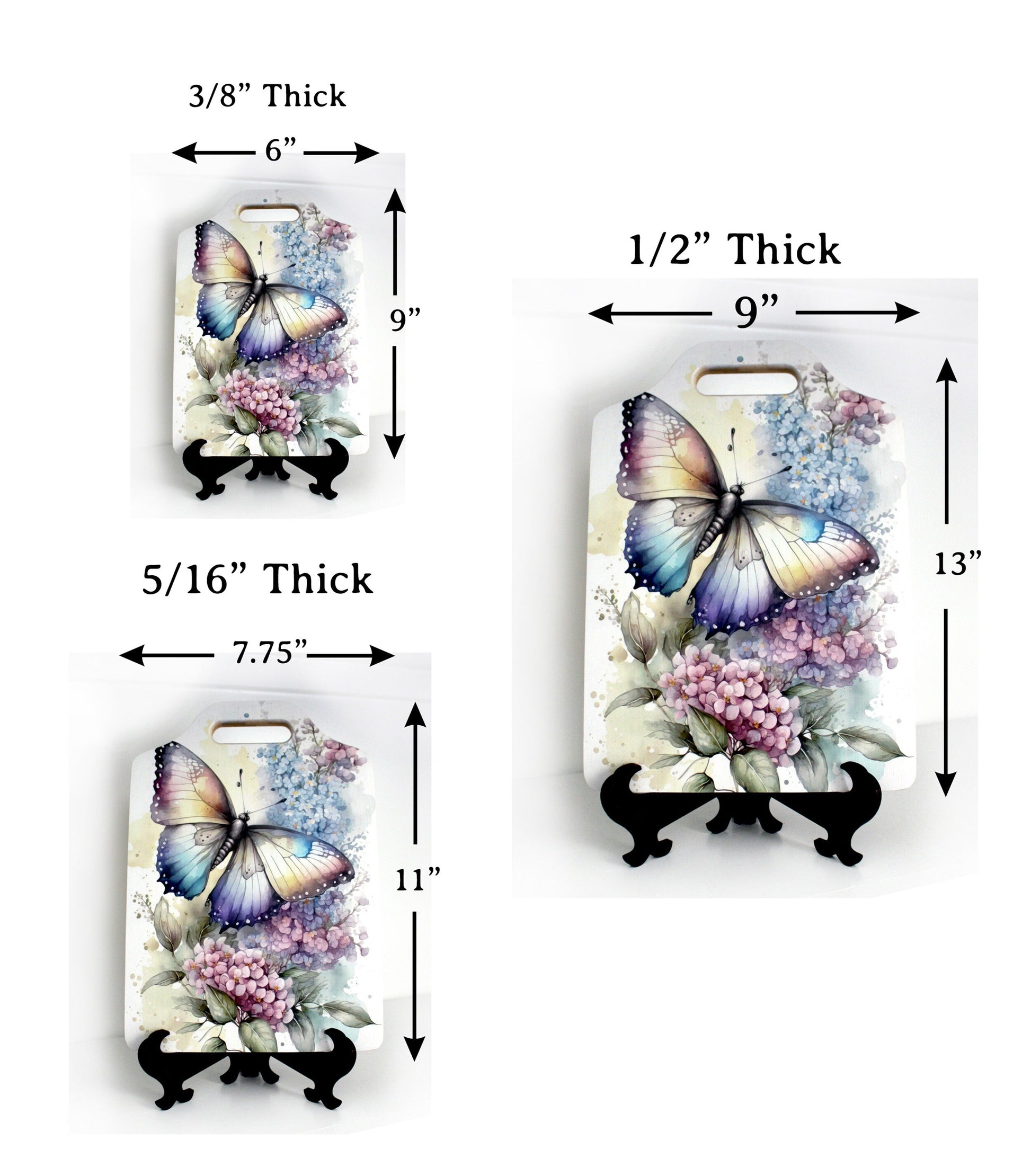 Butterfly Violets Kitchen Decor, Environmentally Friendly Handled Bamboo Cutting Board Decorated with UV Ink with Unique Butterfly w/Violets