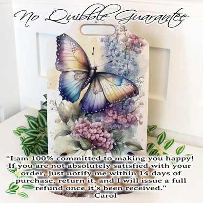 Butterfly Violets Kitchen Decor, Environmentally Friendly Handled Bamboo Cutting Board Decorated with UV Ink with Unique Butterfly w/Violets