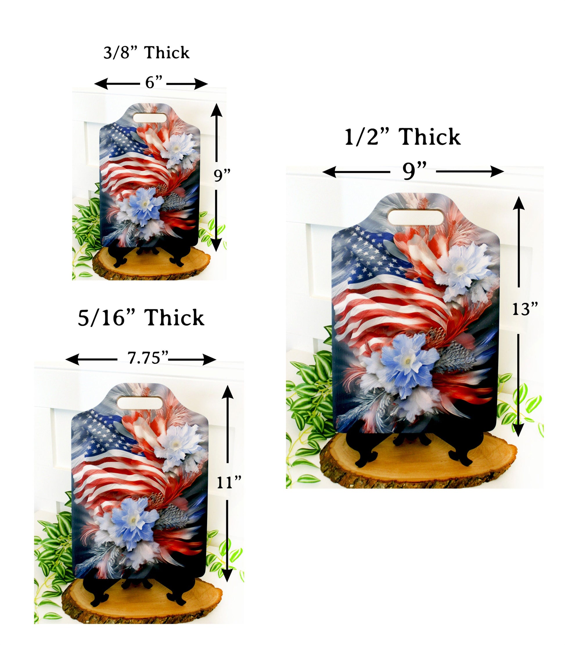 Patriotic Flag Kitchen Decor, Environmentally Friendly Handled Bamboo Cutting Board Decorated with UV Ink with Unique Patriotic Flag Design